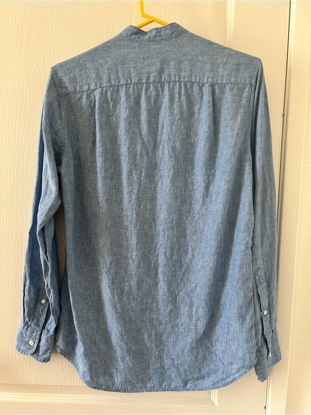 J.Crew Men's Linen Band Collar Button Down Shirt - Blue Size Small
